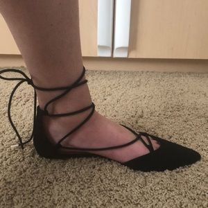Black lace up flats